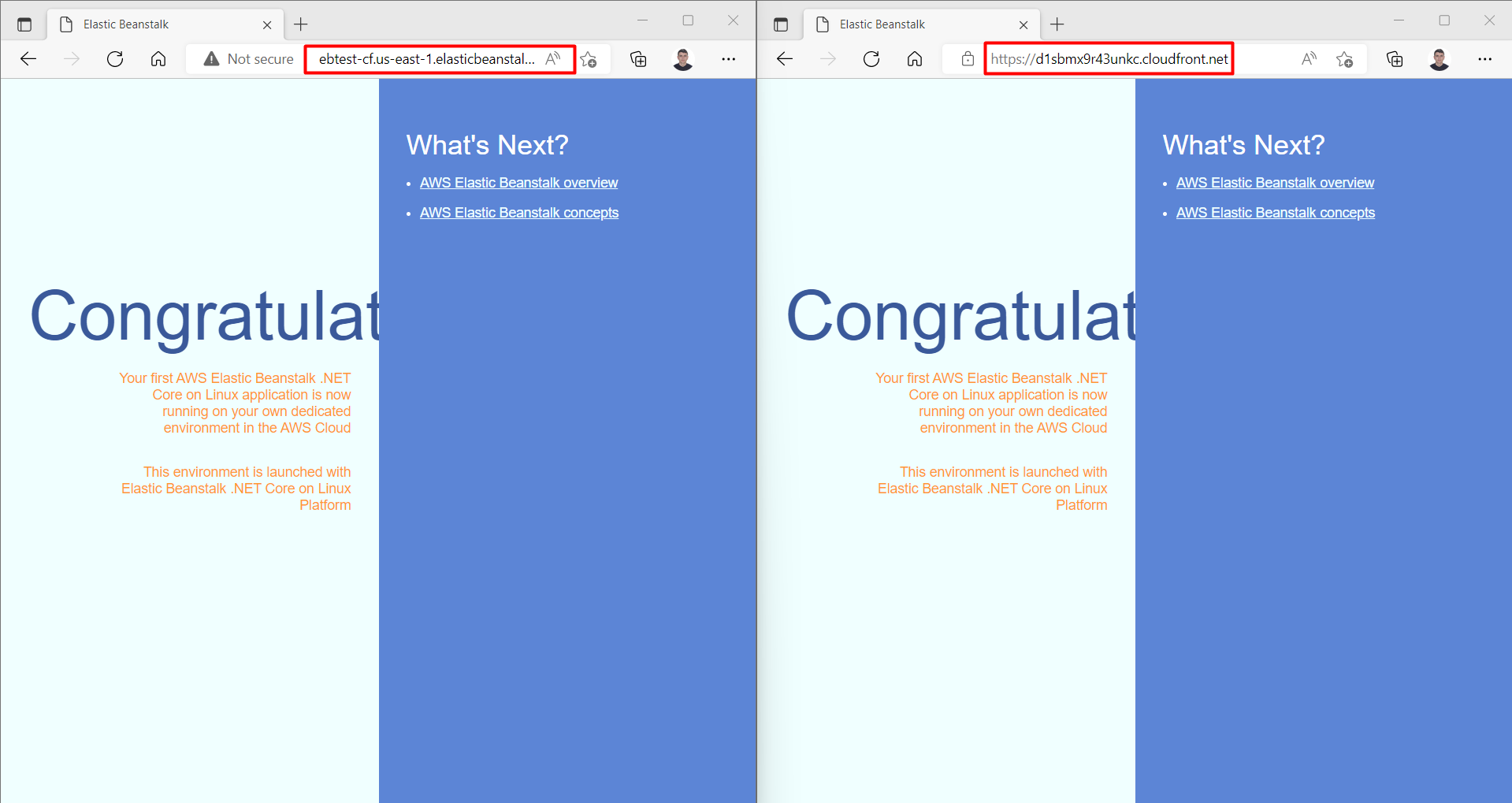 Left: Elastic Beanstalk, Right: CloudFront